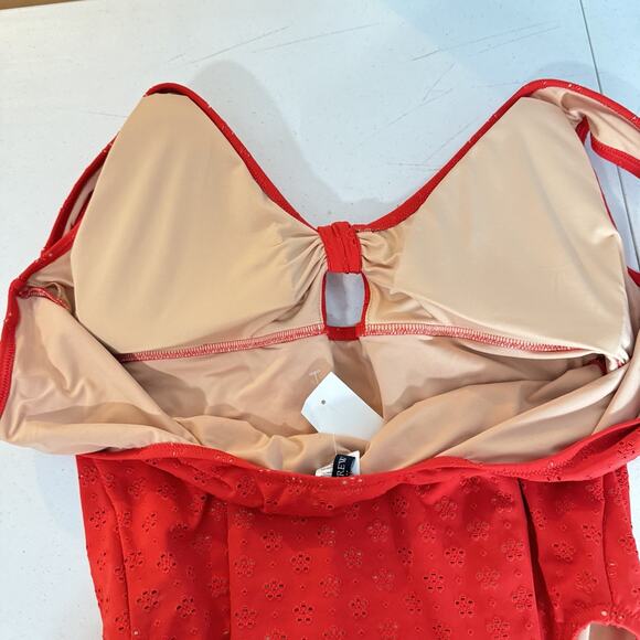J. Crew Cutout One-Piece Swimsuit with Bow Size 3X Red Eyelet Colorblock New - Picture 5 of 11
